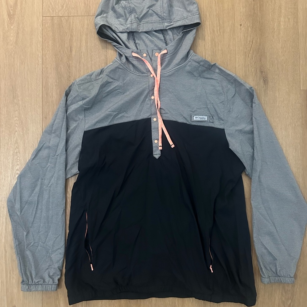 Columbia PFG Hoodie Jacket XL Gray Black Windbreaker Fishing Pullover